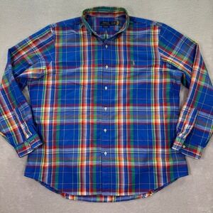 Polo Ralph Lauren Performance Shirt Mens XXL Classic Fit Blue Plaid Long Sleeve